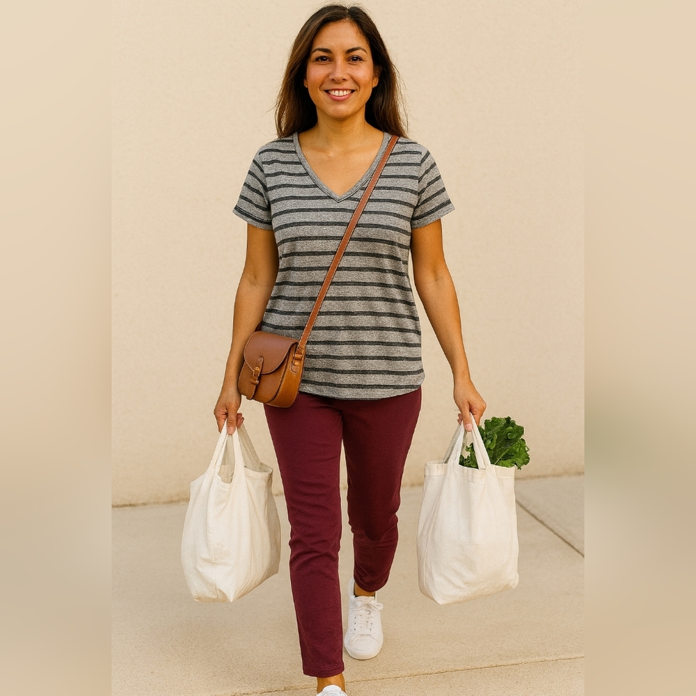 Cotton On Gray Striped V-Neck Top